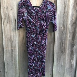 Tracy Reese Quarter Sleeve Printed Ruched Dress